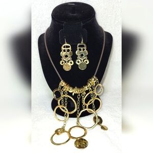 CHICO'S Gold Geometric Bauble Necklace and Dangle Earrings Set / Pierced